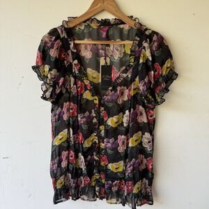 Ted Baker London Belim Tom Flower Print Ruffle Detail  Black Size 5 US 12